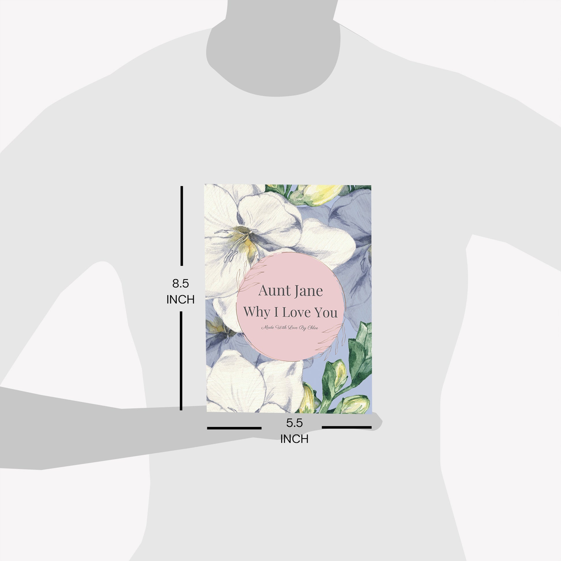 Gift for aunt personalized book. Size of book 8.5" x 5.5". Luhvee Books.