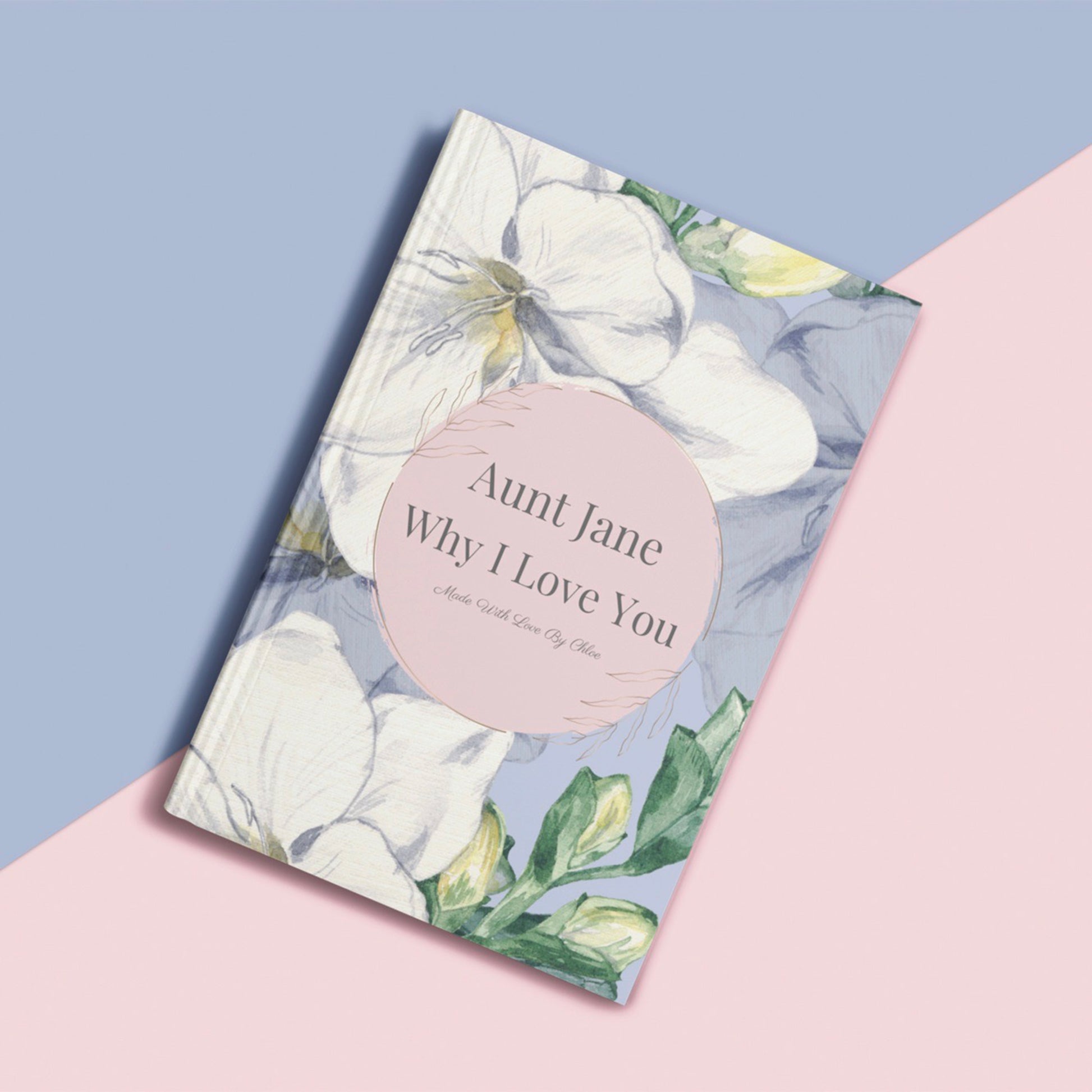 Floral personalized book for aunt. Luhvee Books.