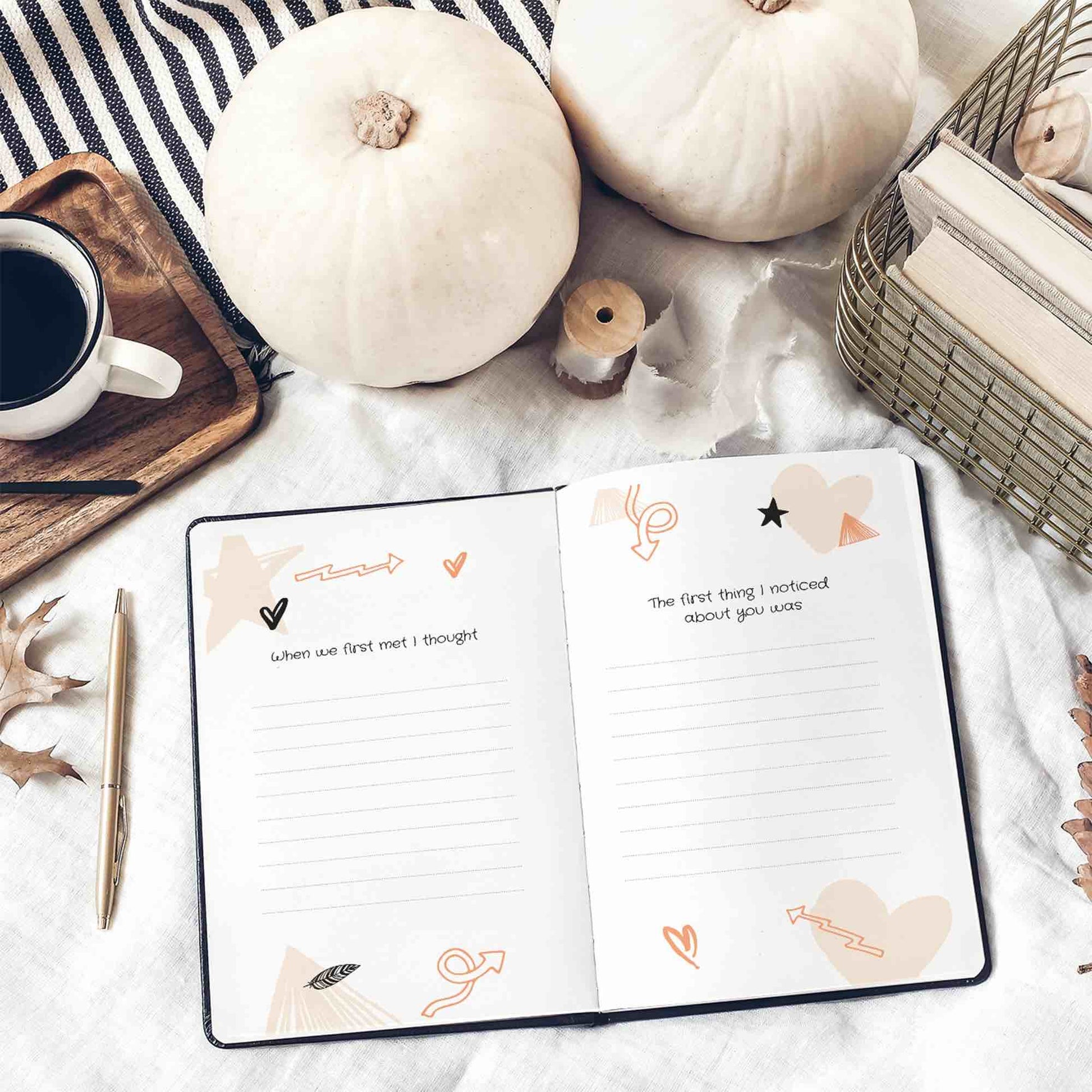Personalized Gift For Boyfriend / Girlfriend. Interior of book showing fill in the blank prompts.