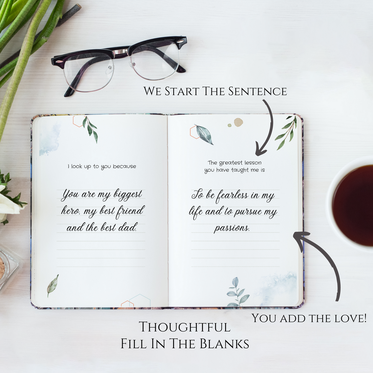 Fill in the blank book. Gifts for dad from kids. Example prompts. Luhvee Books.